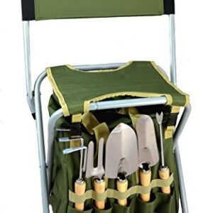 10-Piece Gardening Tool Set with Zippered Detachable Tote and Folding Stool Seat with Backrest