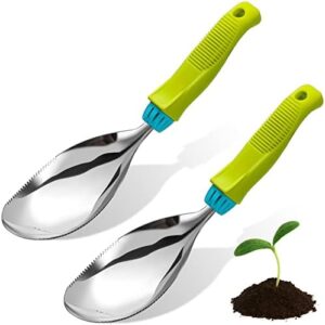 2 Pcs Soil Scoop Stainless Steel Garden Trowel Multi Use Garden Shovel Hand Shovel Gardening Hand Tools Transplanter Weeder for Soil, Fertilizer, Feed