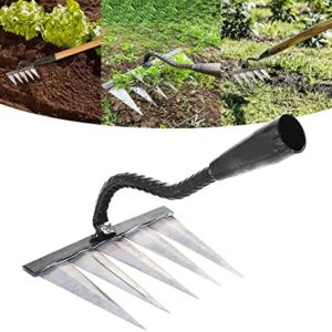 Garden Rake, Gardening Tools Heavy Duty Rake with 5 Metal Tines,Sharp Durable Garden Weeding Tools, All Steel Hardened Hoe Garden Hand Rake Tools for Backyard Lawn Loosening Planting Weeding (5 Tines)