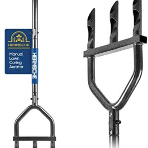 Hermsche Lawn Aerator Coring Tool Plug Aeration Manual 3 Core with Slope Top Half-Open Slot Hollow Tine Plug Core Aerators Heavy Duty Tool for Compacted Soils and Lawns Yard Garden