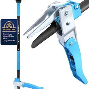 Hermsche Stand Up Weed Puller Tool with Long Handle Heavy Duty with Release Garden Weeder for Seniors 3 Stainless Steel Claws 40″ Long Manual Removal Tool Weed Pullers Hand Tool Gardening Weeding Tool