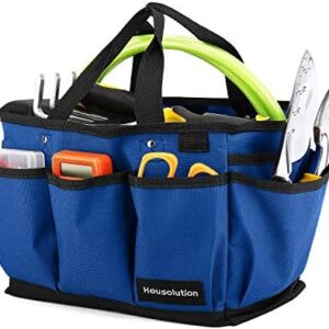 Housolution Gardening Tote Bag, Deluxe Garden Tool Storage Bag and Home Organizer with Pockets, Wear-Resistant & Reusable, 14 Inch, Blue