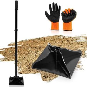 Garden Steel Tamper with 48 inch Steel Handle, 9″X9″ Heavy Duty Ground Steel Tamper with Gloves for Leveling Ground Installing pavers and Repairing Blacktop