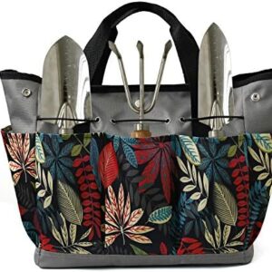 MYDAYS Canvas Garden Tool Tote Bag, Heavy-Duty Gardening Pouch, Vegetable Herb Garden Hand Tool Storage Tote, with 8 Pockets and Leather Handle, Floral Gardening Gift, Tools Not Included (Grey)