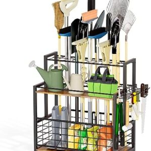 LiebeRen Garden Tool Organizer, Garden Tool Storage, Holds up to 20 Long Handled Tools, Rack With 2 Tier Dividers, Garden Tool Rack, For Yard, Shed, Garage Storage Organizer Size 25.2X15.7X34.4 in