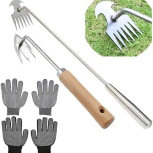 2pcs Gardening Weed Puller Tool,Hand Weeding Pulling Tool,Stainless Steel Long Handle Weeder Tool for Garde,Weed Remover Tool,Artifact Uprooting Weed Removal Tool for Weeding (3+6 Teeth)